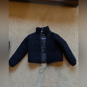 Princess Polly Black Corduroy Zip Up Puffer Jacket